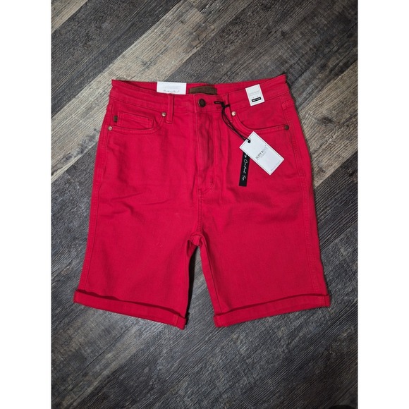 Judy Blue Pants - JUDY BLUE Bermuda Jean Shorts Red Women's XL High Rise Tummy Control Denim